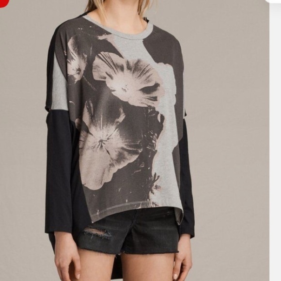 AllSaints Reality Wave High-Low Hem Long Sleeve Tee – Women’s XS, Oversized Fit - Picture 2 of 10